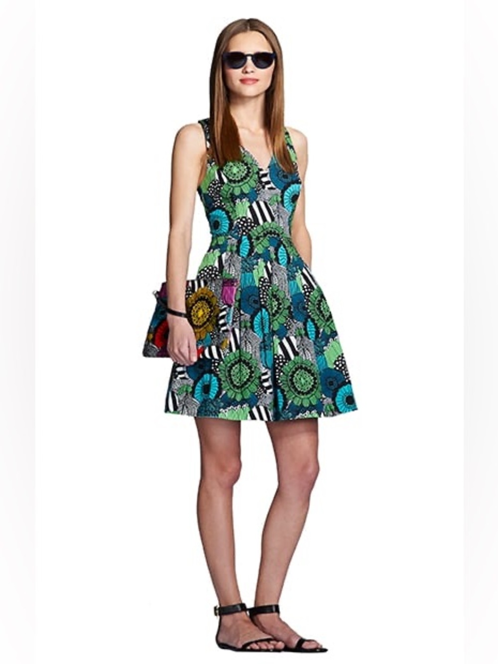 Banana Republic x Marimekko bold blue green geometric floral print art dress 14